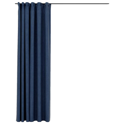 Linen-Look Blackout Curtains with Hooks Blue 290x245 cm