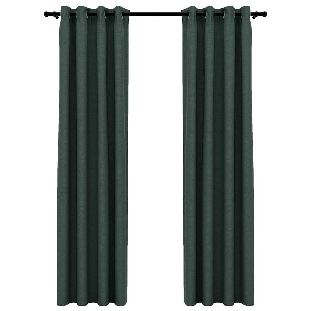 Linen-Look Blackout Curtains with Grommets 2pcs Green 140x225cm