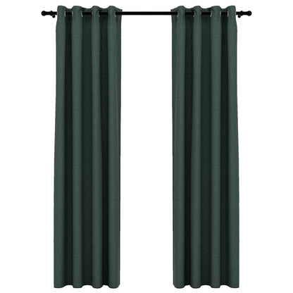 Linen-Look Blackout Curtains with Grommets 2pcs Green 140x225cm