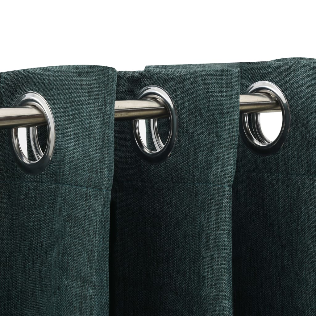 Linen-Look Blackout Curtains with Grommets 2pcs Green 140x225cm