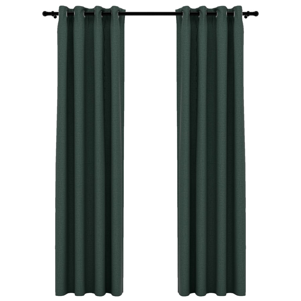 Linen-Look Blackout Curtains with Grommets 2pcs Green 140x245cm