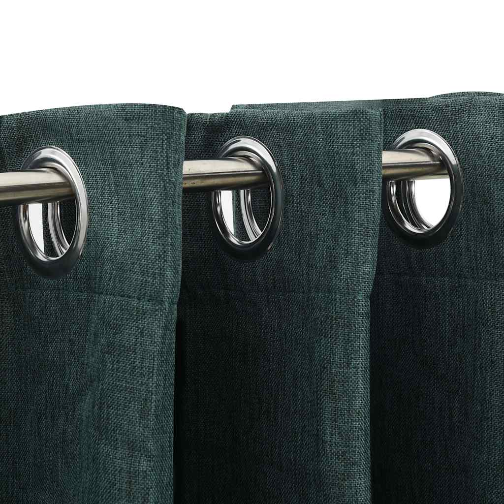 Linen-Look Blackout Curtains with Grommets 2pcs Green 140x245cm