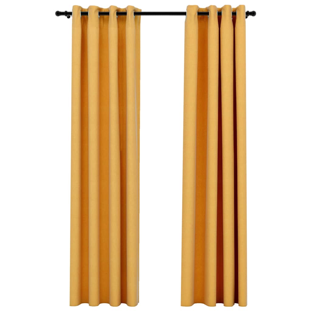 Linen-Look Blackout Curtains with Grommets 2pcs Yellow 140x225cm