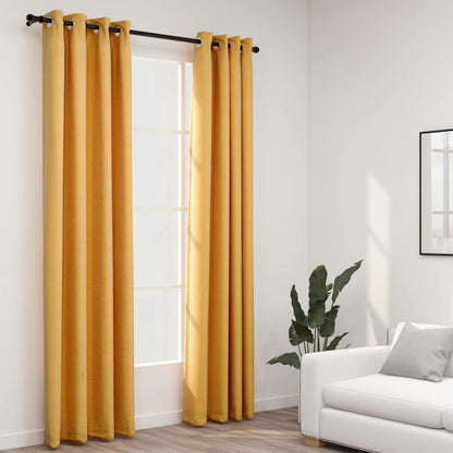 Linen-Look Blackout Curtains with Grommets 2pcs Yellow 140x225cm