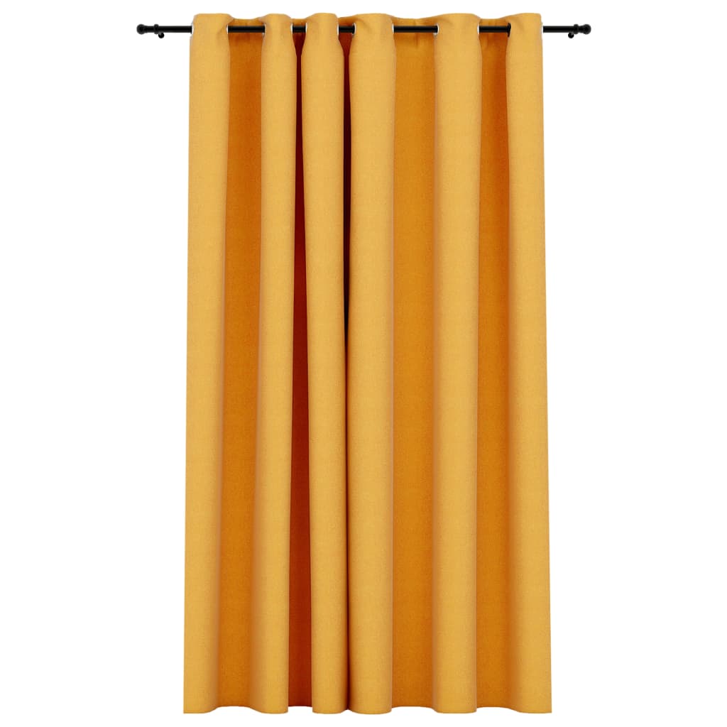 Linen-Look Blackout Curtains with Grommets Yellow 290x245cm