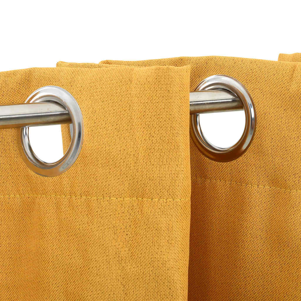 Linen-Look Blackout Curtains with Grommets Yellow 290x245cm