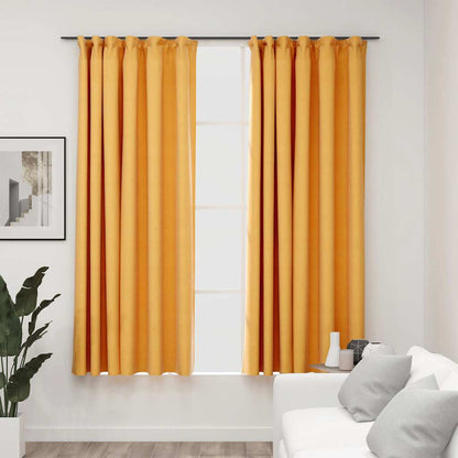 Linen-Look Blackout Curtains with Hooks 2 pcs Yellow 140x175 cm