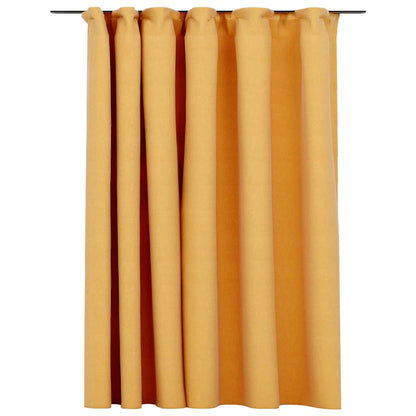 Linen-Look Blackout Curtain with Hooks Yellow 290x245 cm