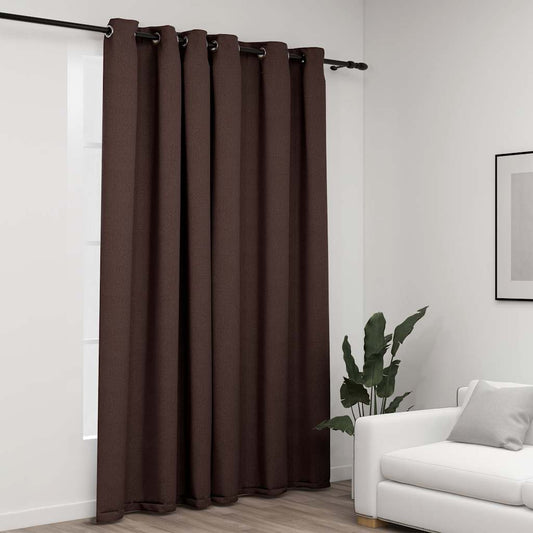 Linen-Look Blackout Curtain with Grommets Taupe 290x245cm