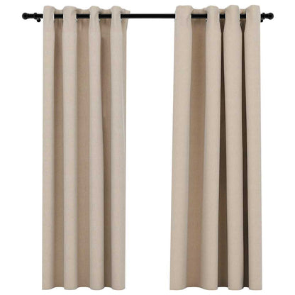 Linen-Look Blackout Curtains with Grommets 2pcs Beige 140x175cm