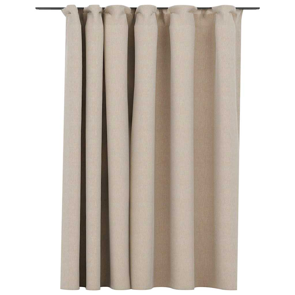 Linen-Look Blackout Curtain with Hooks Beige 290x245 cm