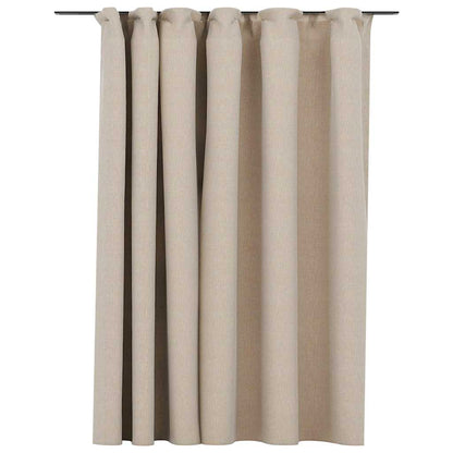 Linen-Look Blackout Curtain with Hooks Beige 290x245 cm