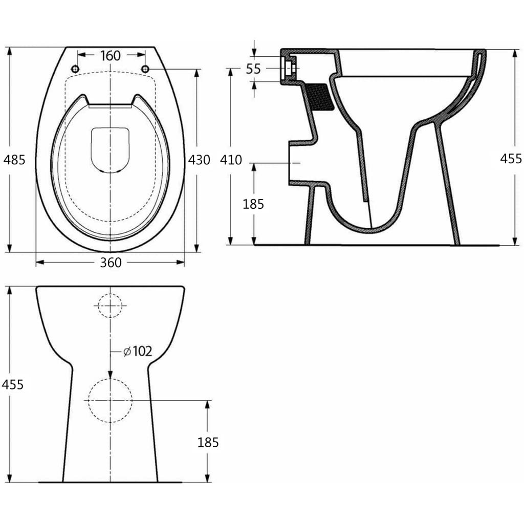 High Rimless Toilet Soft Close 7 cm Higher Ceramic White