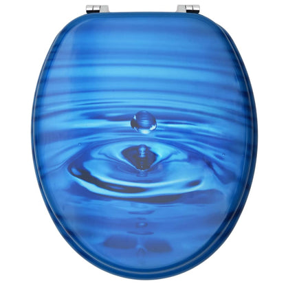 WC Toilet Seat with Lid MDF Blue Water Drop Design