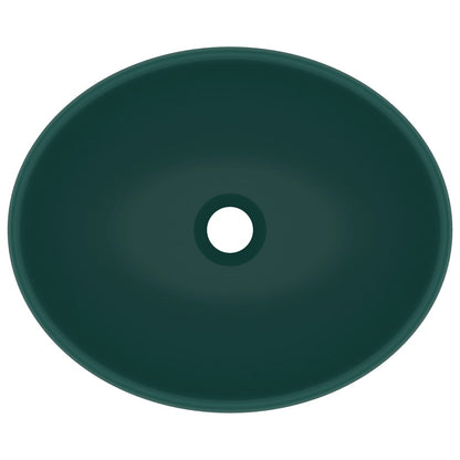 Luxury Basin Oval-shaped Matt Dark Green 40x33 cm Ceramic