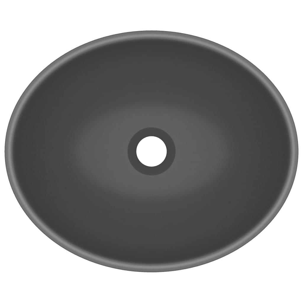 Luxury Basin Oval-shaped Matt Dark Grey 40x33 cm Ceramic