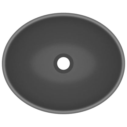 Luxury Basin Oval-shaped Matt Dark Grey 40x33 cm Ceramic