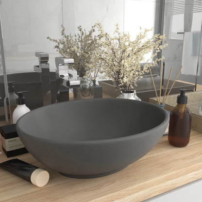 Luxury Basin Oval-shaped Matt Dark Grey 40x33 cm Ceramic