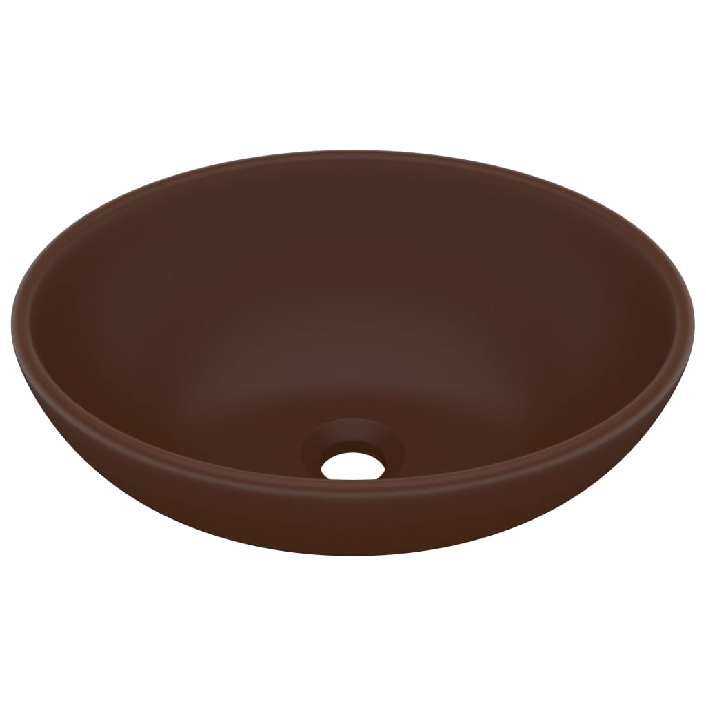 Luxury Basin Oval-shaped Matt Dark Brown 40x33 cm Ceramic