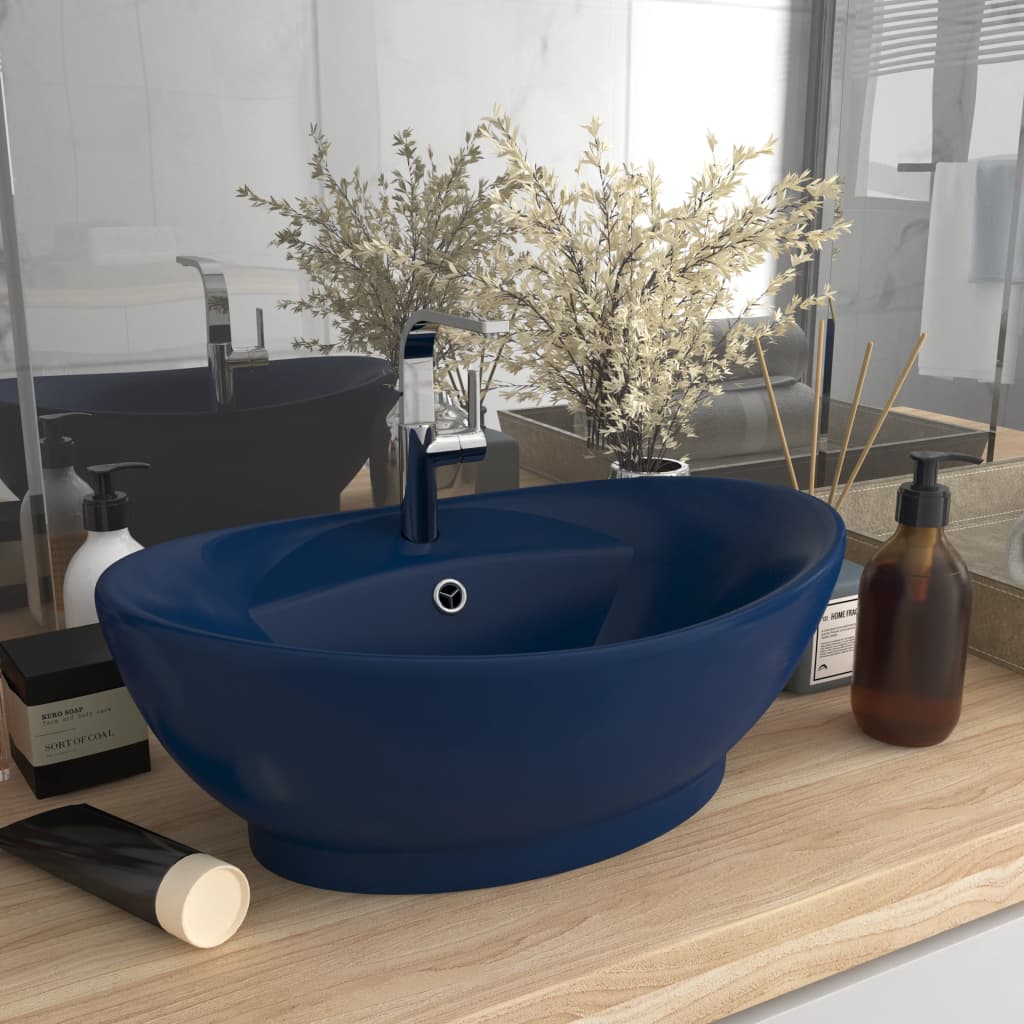 Luxury Basin Overflow Oval Matt Dark Blue 58.5x39 cm Ceramic