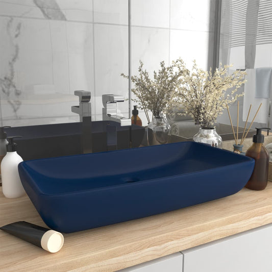 Luxury Basin Rectangular Matt Dark Blue 71x38 cm Ceramic