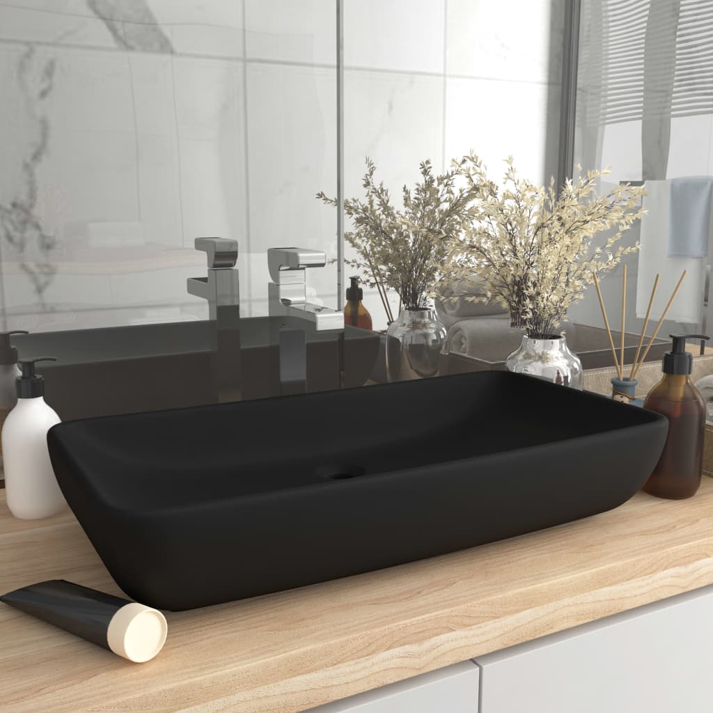 Luxury Basin Rectangular Matt Black 71x38 cm Ceramic