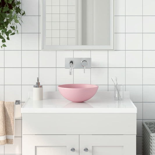 Bathroom Sink Ceramic Matt Pink Round