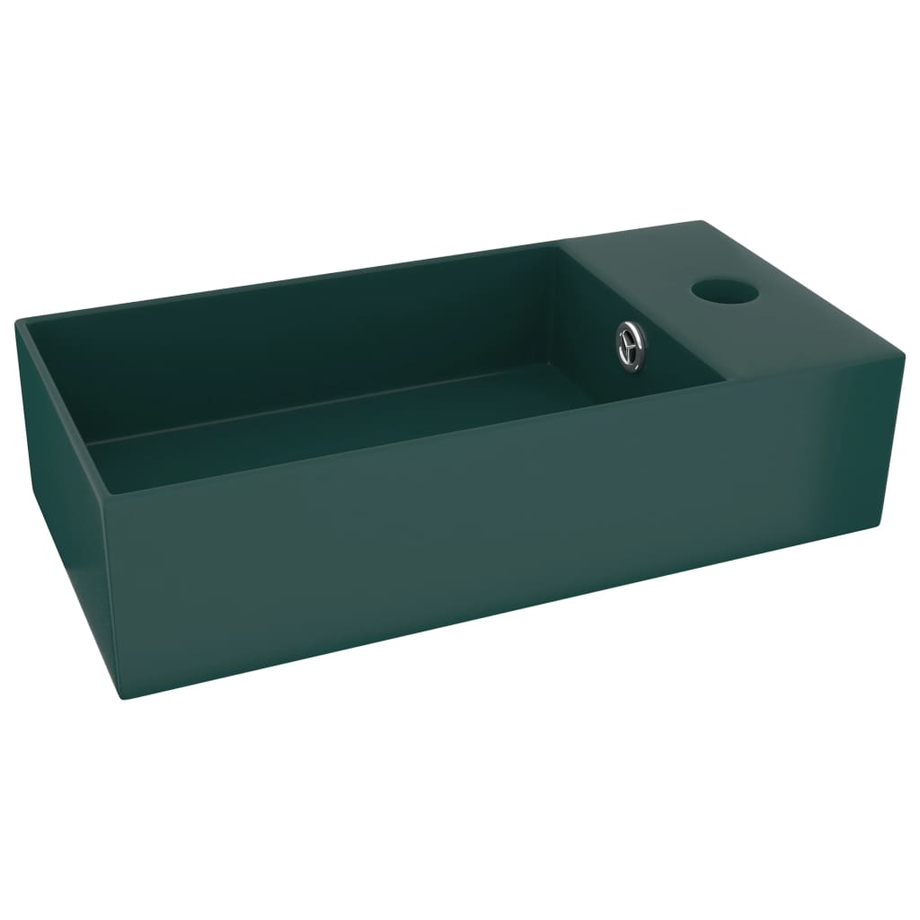 Bathroom Sink with Overflow Ceramic Dark Green