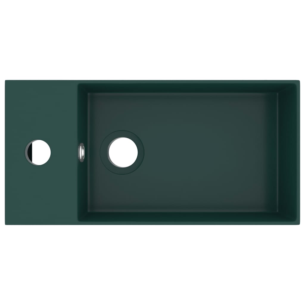 Bathroom Sink with Overflow Ceramic Dark Green