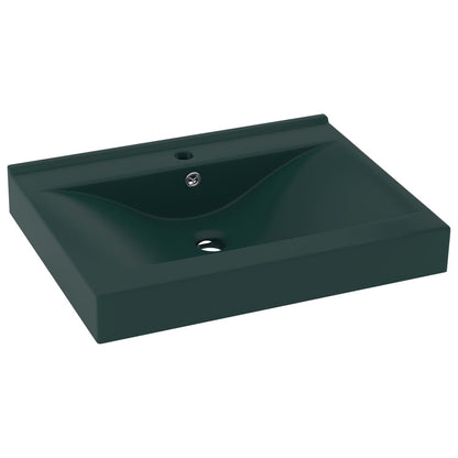 Luxury Basin with Faucet Hole Matt Dark Green 60x46 cm Ceramic