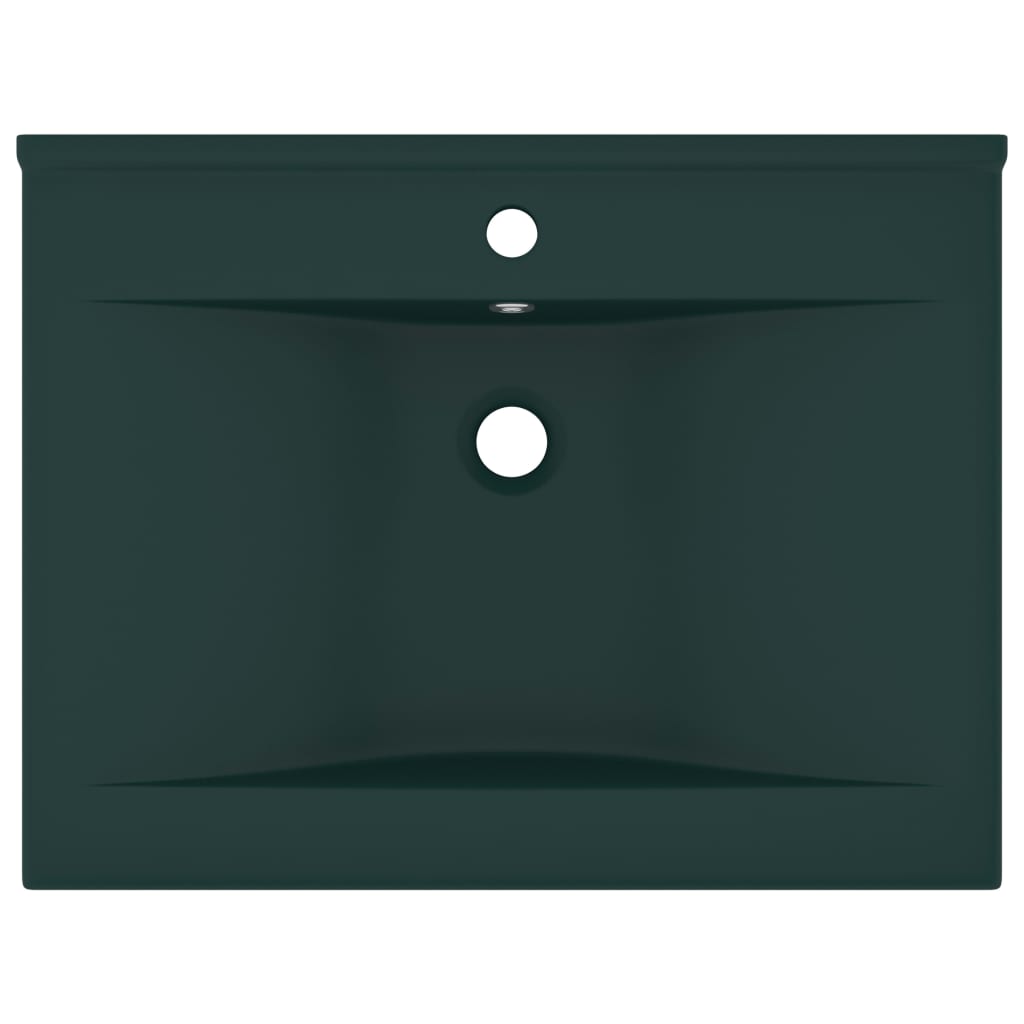 Luxury Basin with Faucet Hole Matt Dark Green 60x46 cm Ceramic