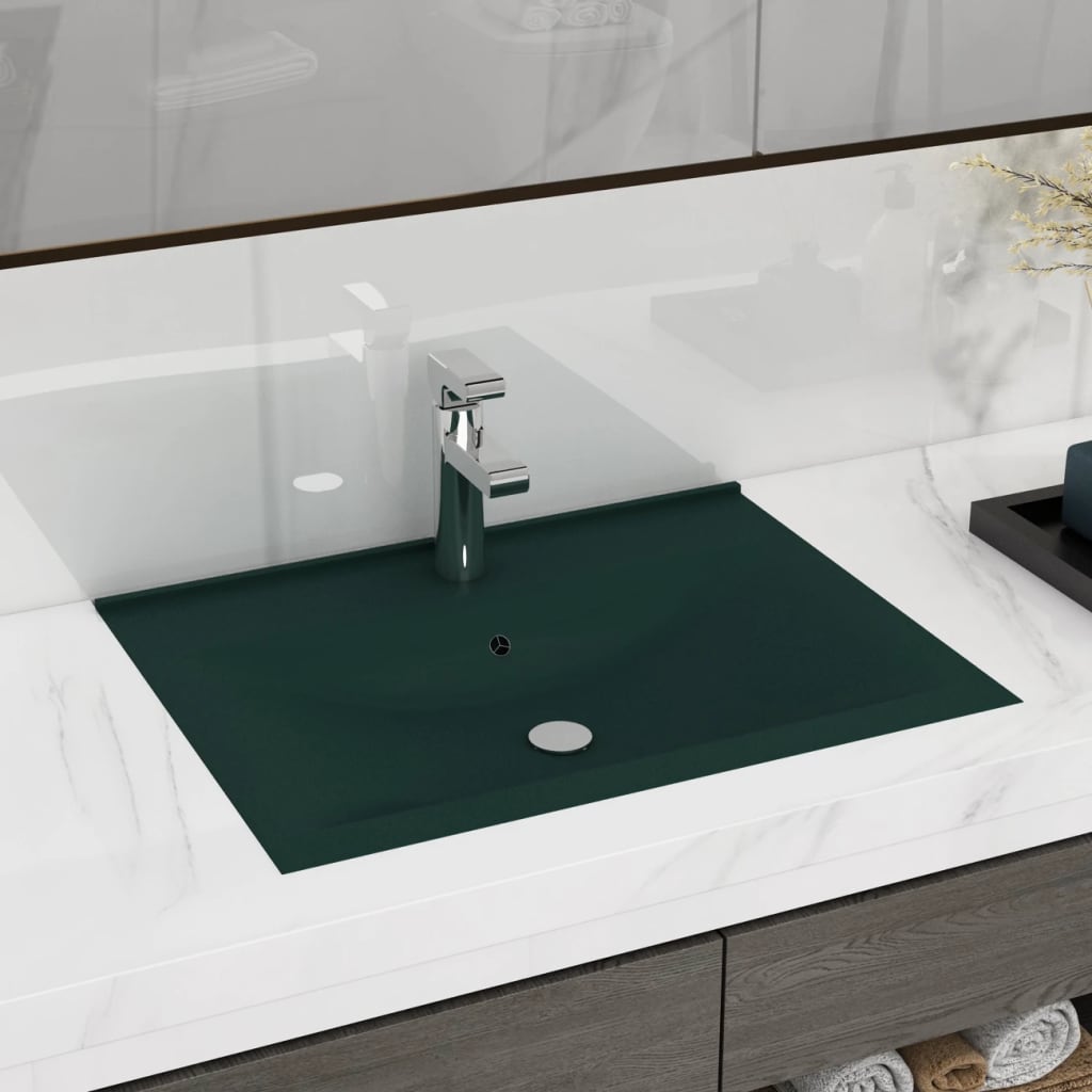 Luxury Basin with Faucet Hole Matt Dark Green 60x46 cm Ceramic