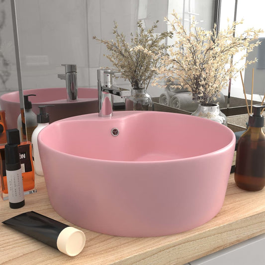 Luxury Wash Basin with Overflow Matt Pink 36x13 cm Ceramic