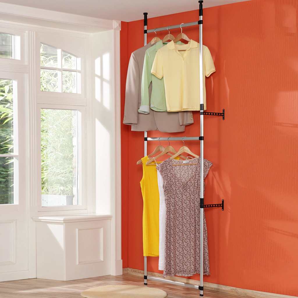 Telescopic Wardrobe System with Rods and Shelf Aluminium