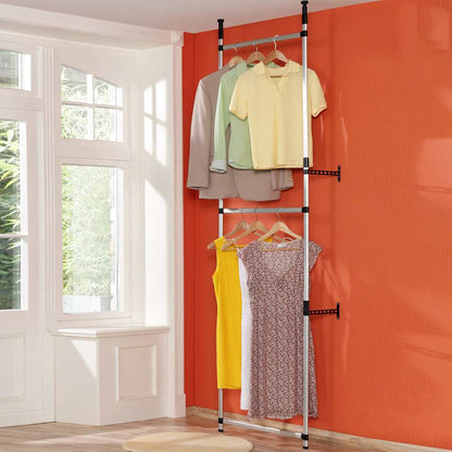 Telescopic Wardrobe System with Rods and Shelf Aluminium