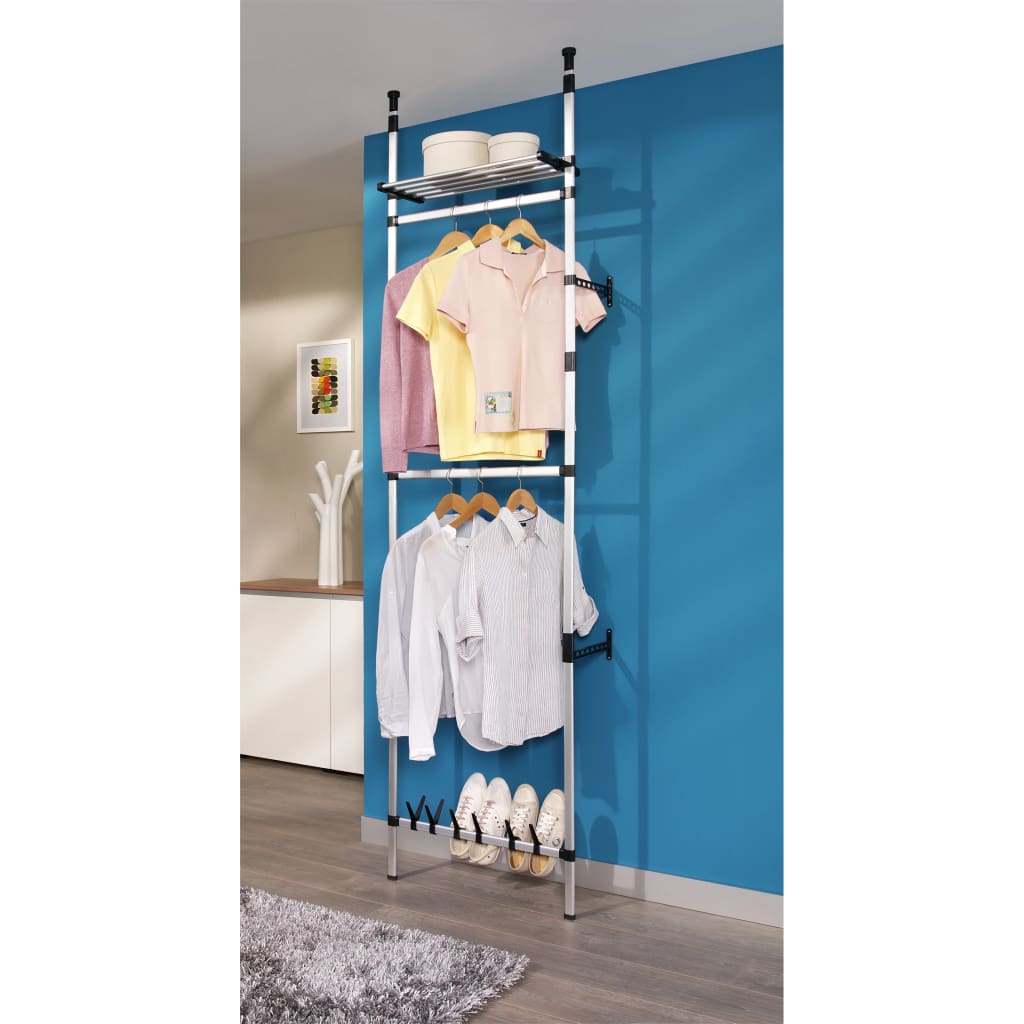 Telescopic Wardrobe System with Rods and Shelf Aluminium