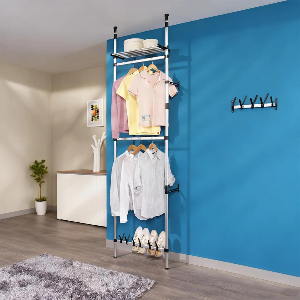 Telescopic Wardrobe System with Rods and Shelf Aluminium