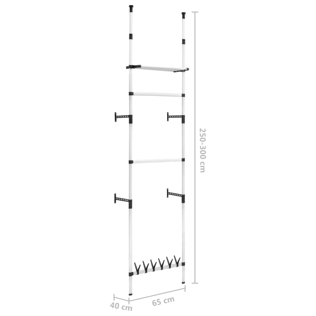 Telescopic Wardrobe System with Rods and Shelf Aluminium