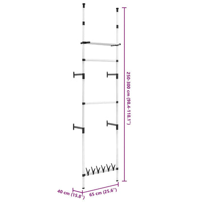 Telescopic Wardrobe System with Rods and Shelf Aluminium
