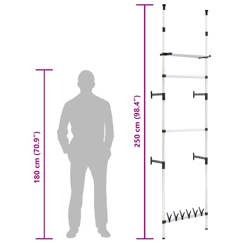 Telescopic Wardrobe System with Rods and Shelf Aluminium