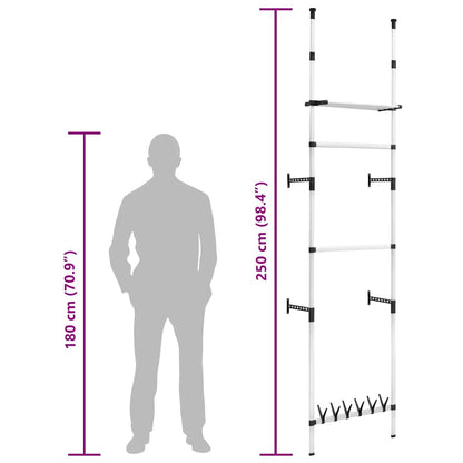 Telescopic Wardrobe System with Rods and Shelf Aluminium