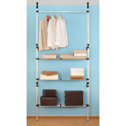 Telescopic Wardrobe System with Rods and Shelf Aluminium