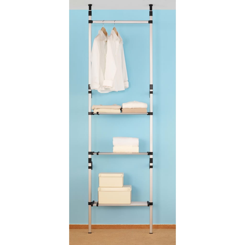 Telescopic Wardrobe System with Rods and Shelf Aluminium