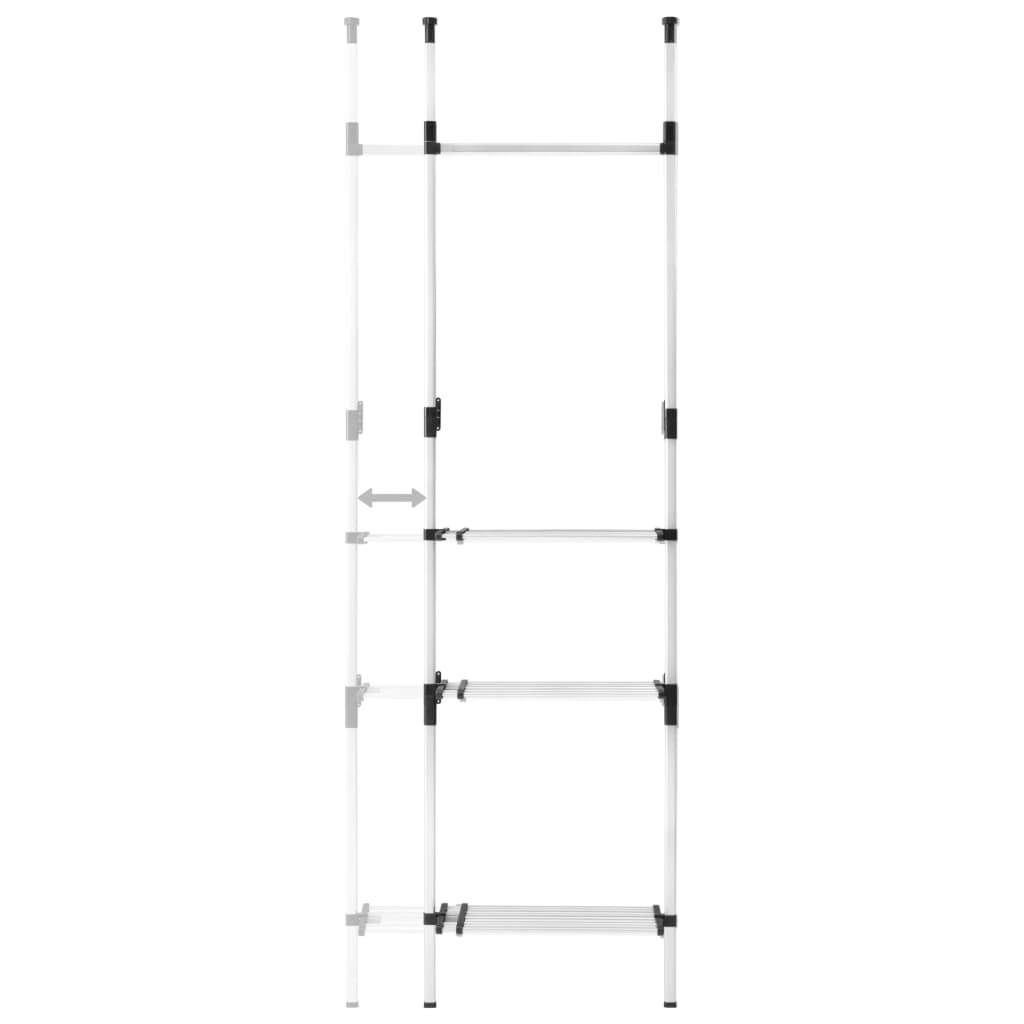 Telescopic Wardrobe System with Rods and Shelf Aluminium