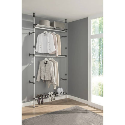 Telescopic Wardrobe System with Rods and Shelf Aluminium