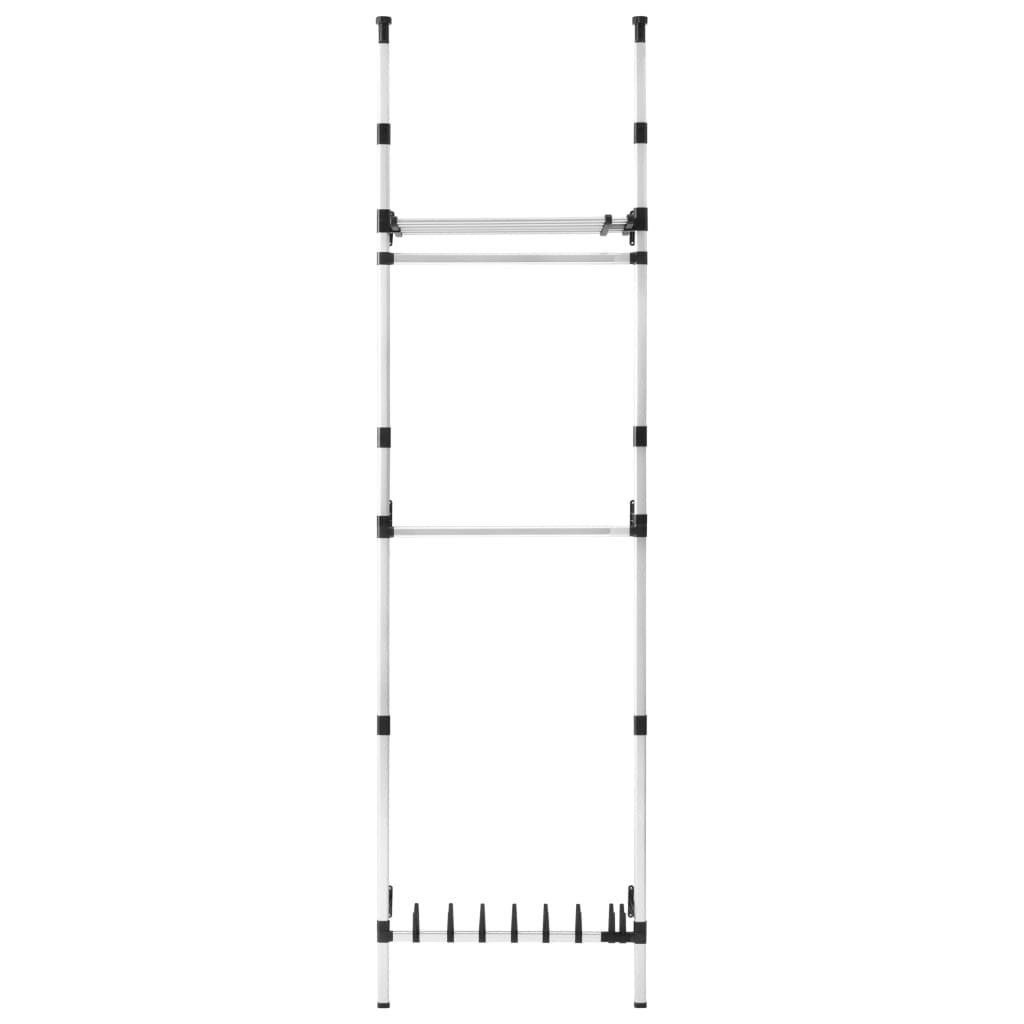 Telescopic Wardrobe System with Rods and Shelf Aluminium