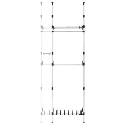 Telescopic Wardrobe System with Rods and Shelf Aluminium