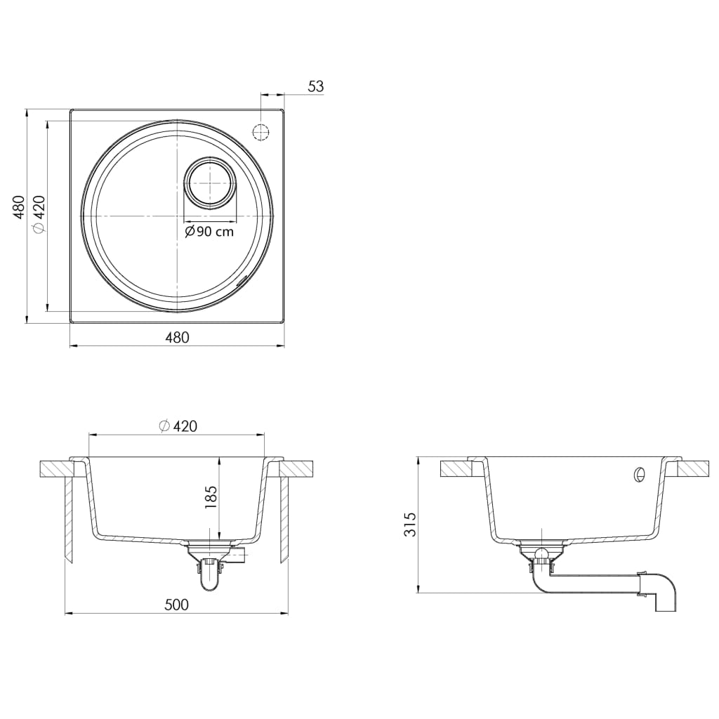 Kitchen Sink with Overflow Hole Black Granite