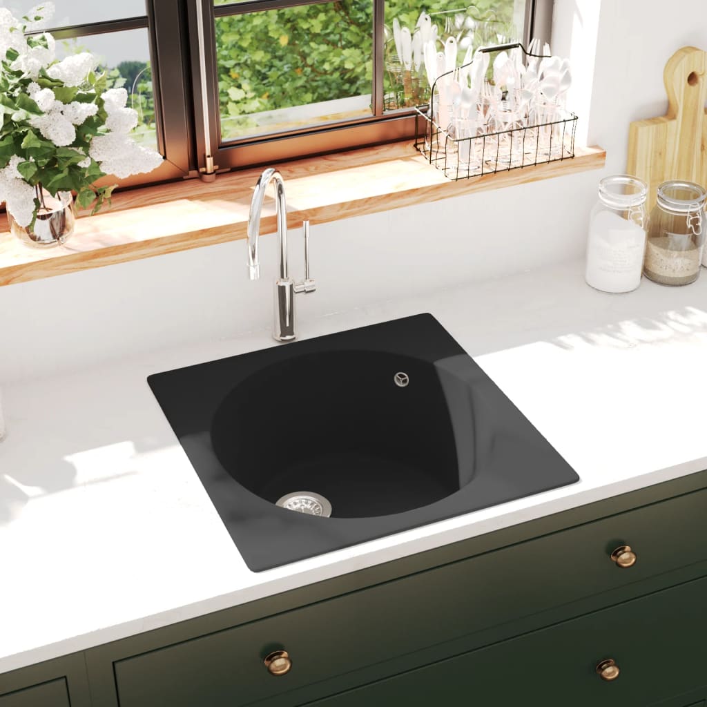 Kitchen Sink with Overflow Hole Black Granite