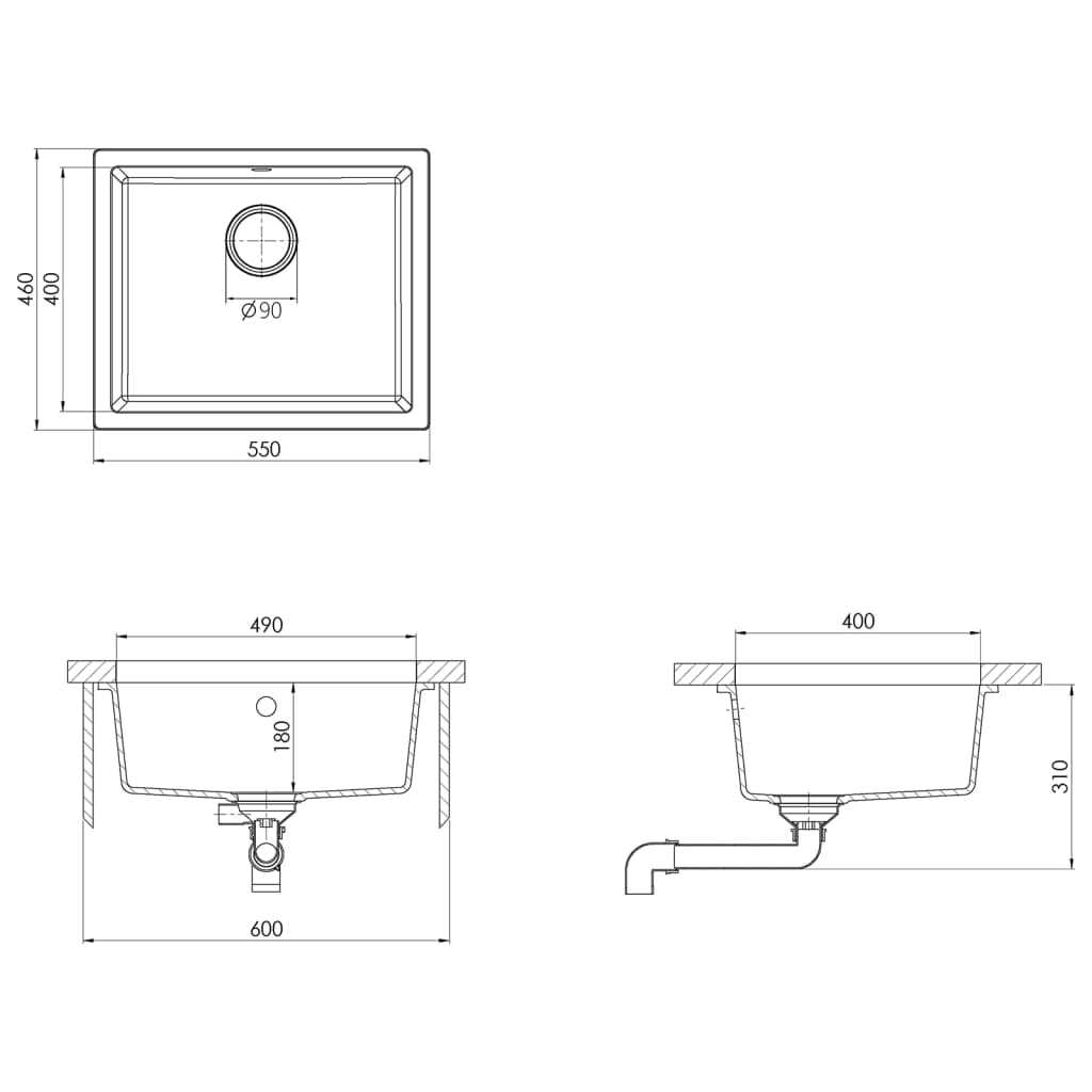 Kitchen Sink with Overflow Hole Black Granite